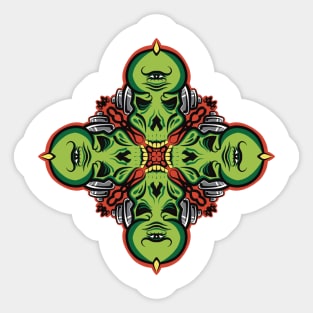 Techno trance music green symmetry skull Sticker